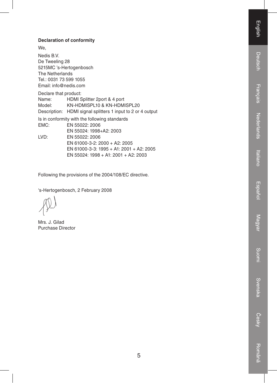 Konig Electronic 4 port HDMI splitter User Manual | Page 5 / 56