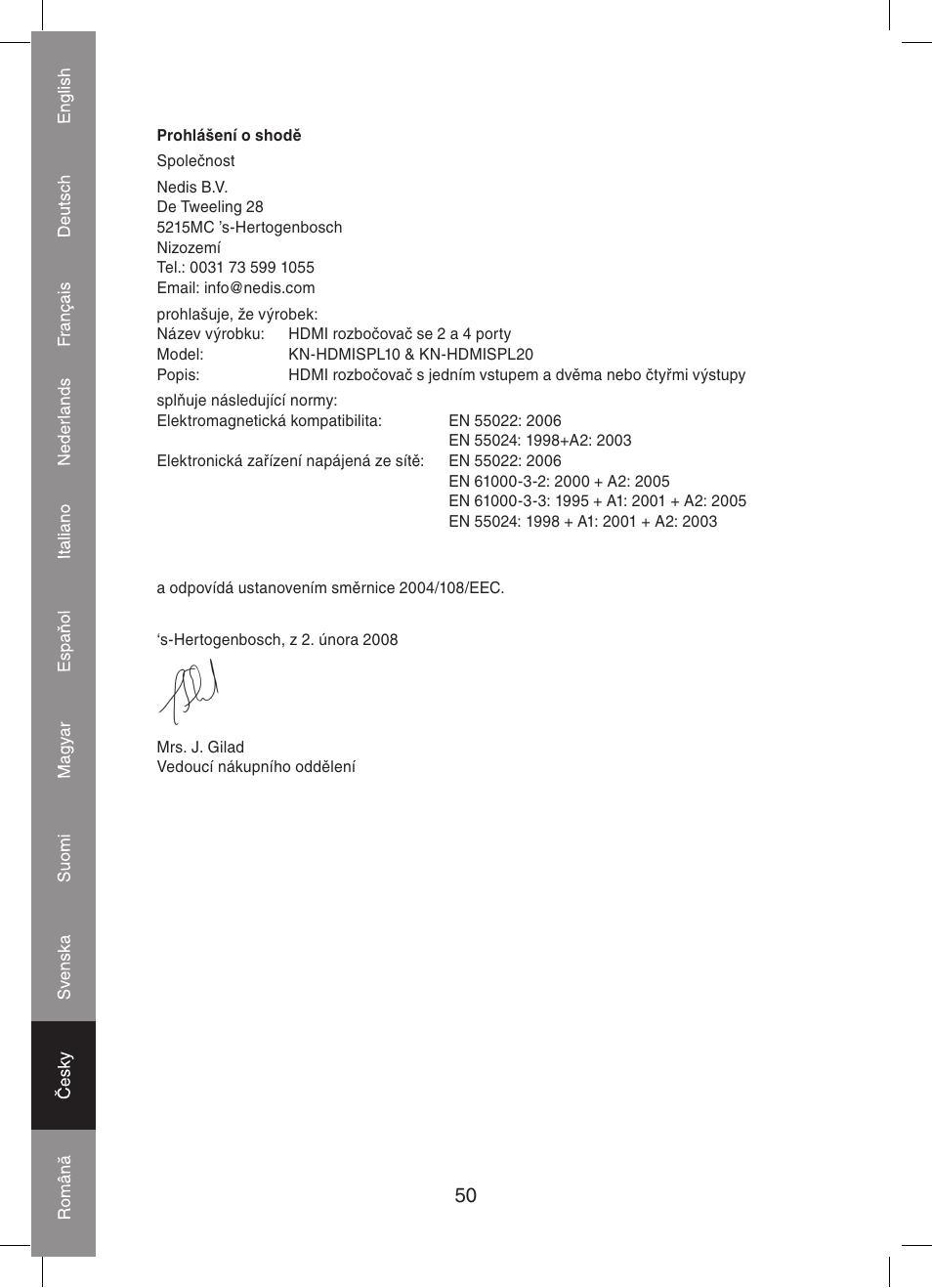 Konig Electronic 4 port HDMI splitter User Manual | Page 50 / 56