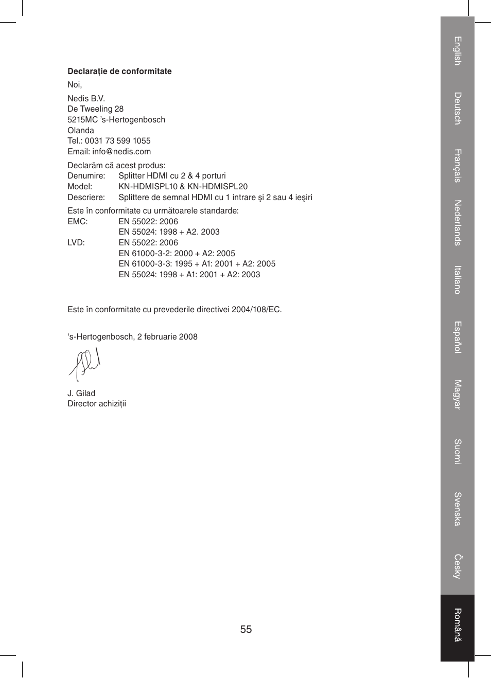 Konig Electronic 4 port HDMI splitter User Manual | Page 55 / 56