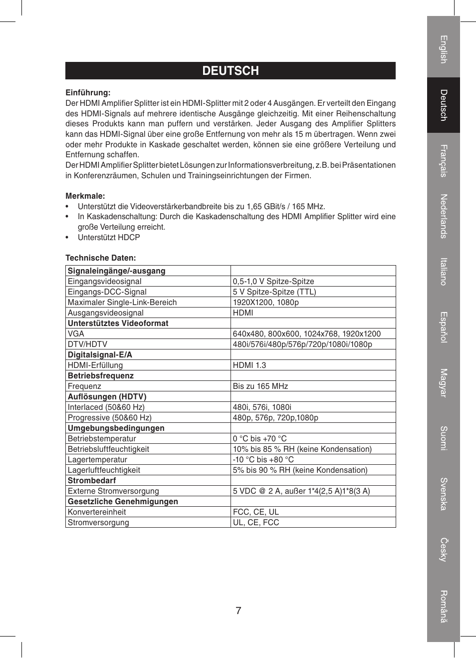 Deutsch | Konig Electronic 4 port HDMI splitter User Manual | Page 7 / 56