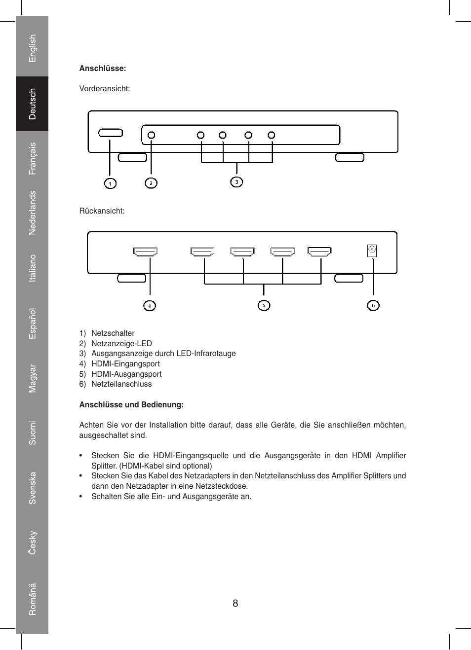 Konig Electronic 4 port HDMI splitter User Manual | Page 8 / 56