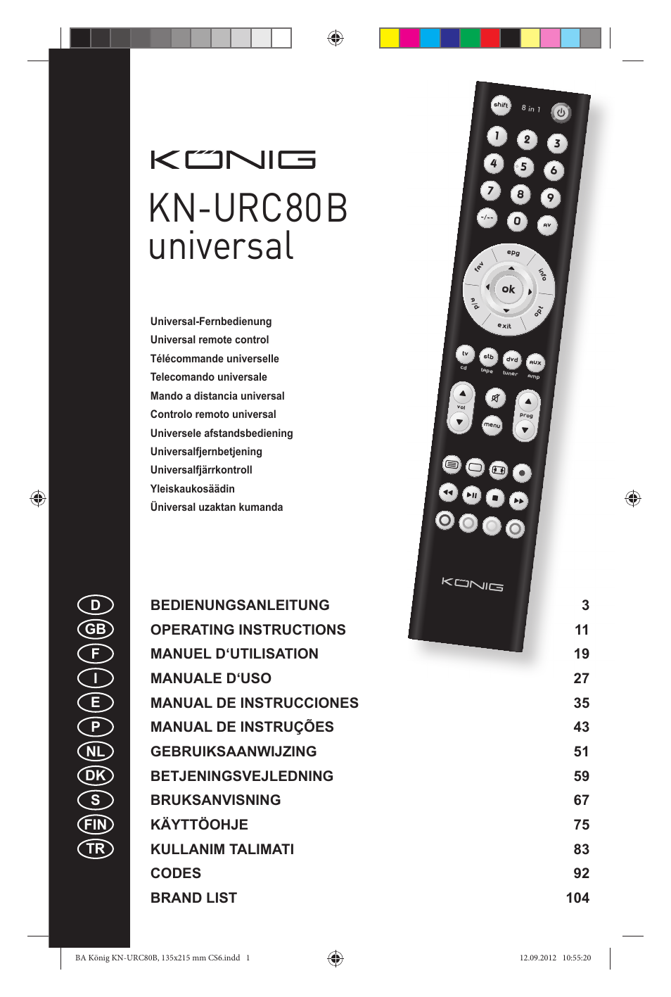 Konig Electronic 8:1 universal remote control User Manual | 112 pages