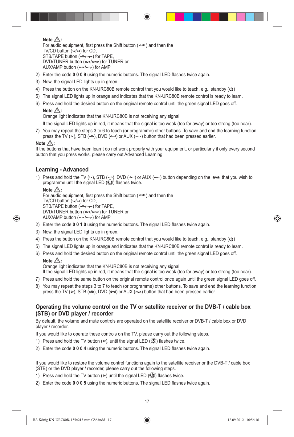 Learning - advanced | Konig Electronic 8:1 universal remote control User Manual | Page 17 / 112