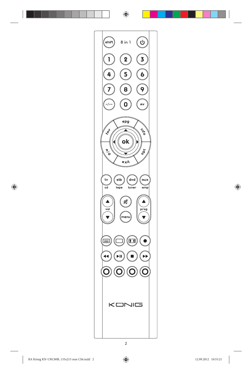 Konig Electronic 8:1 universal remote control User Manual | Page 2 / 112