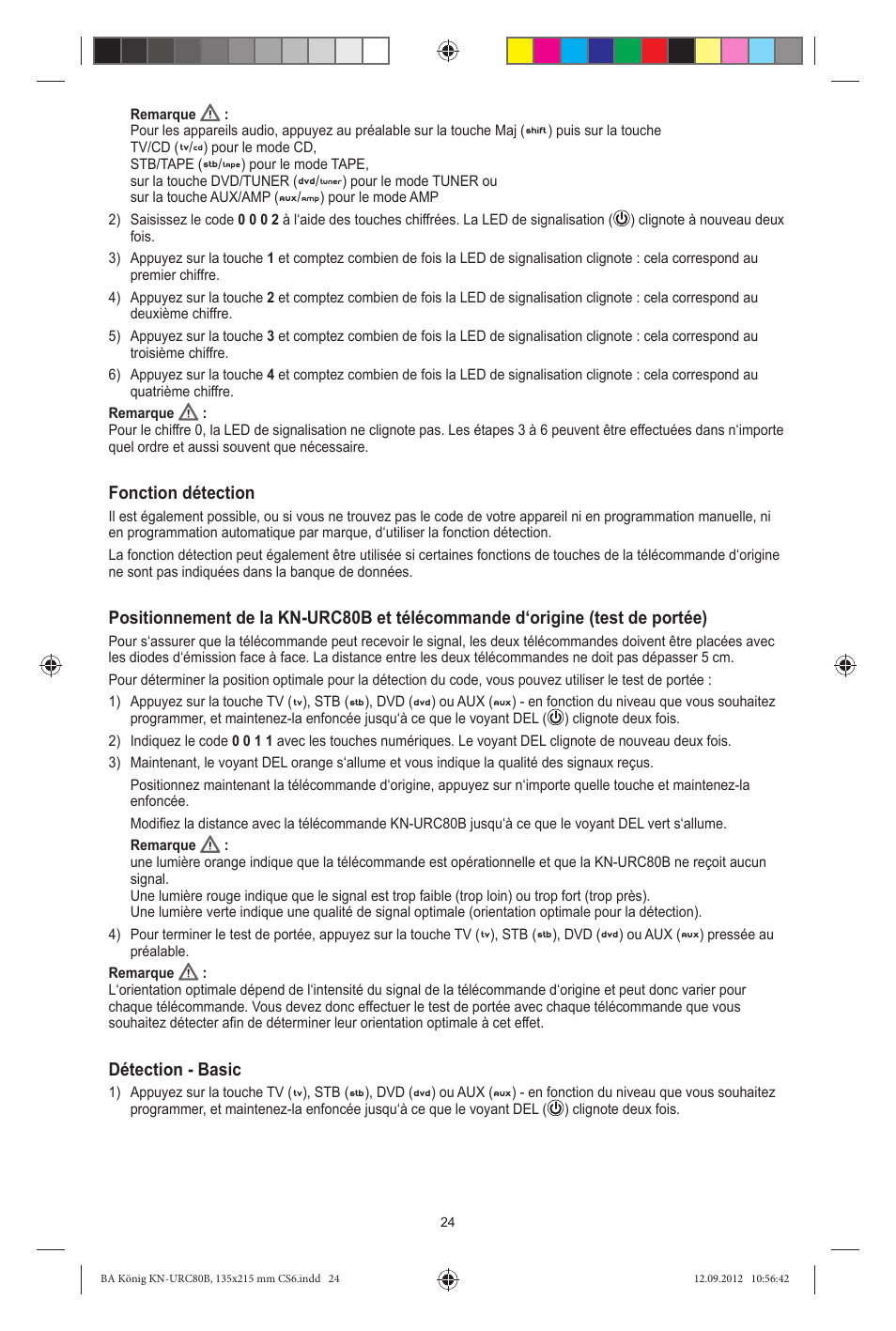 Fonction détection, Détection - basic | Konig Electronic 8:1 universal remote control User Manual | Page 24 / 112