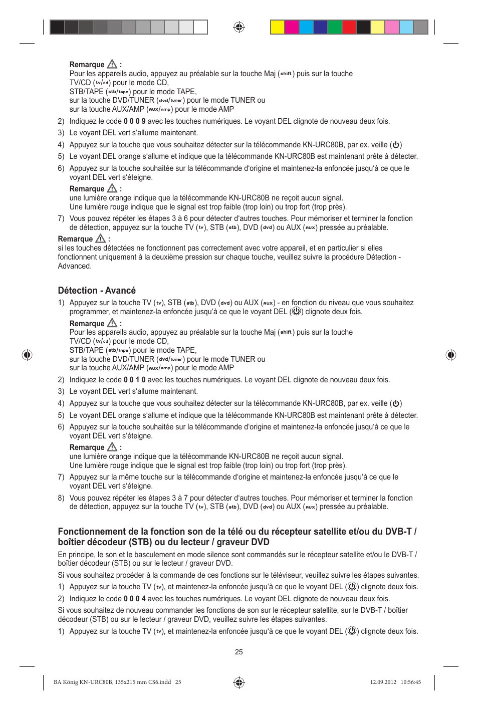 Détection - avancé | Konig Electronic 8:1 universal remote control User Manual | Page 25 / 112