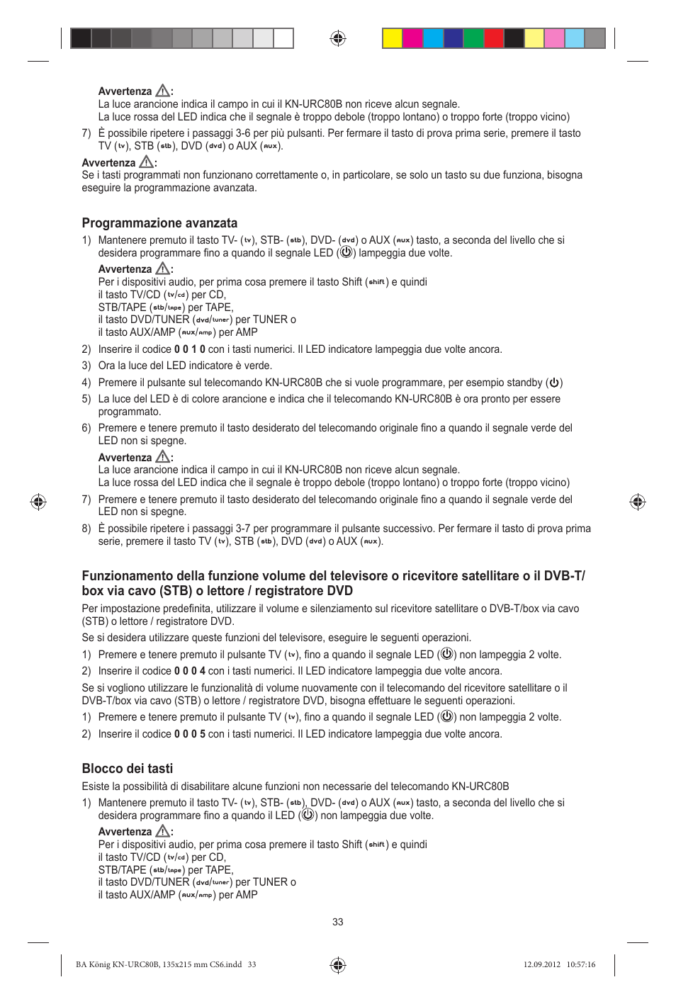 Programmazione avanzata, Blocco dei tasti | Konig Electronic 8:1 universal remote control User Manual | Page 33 / 112