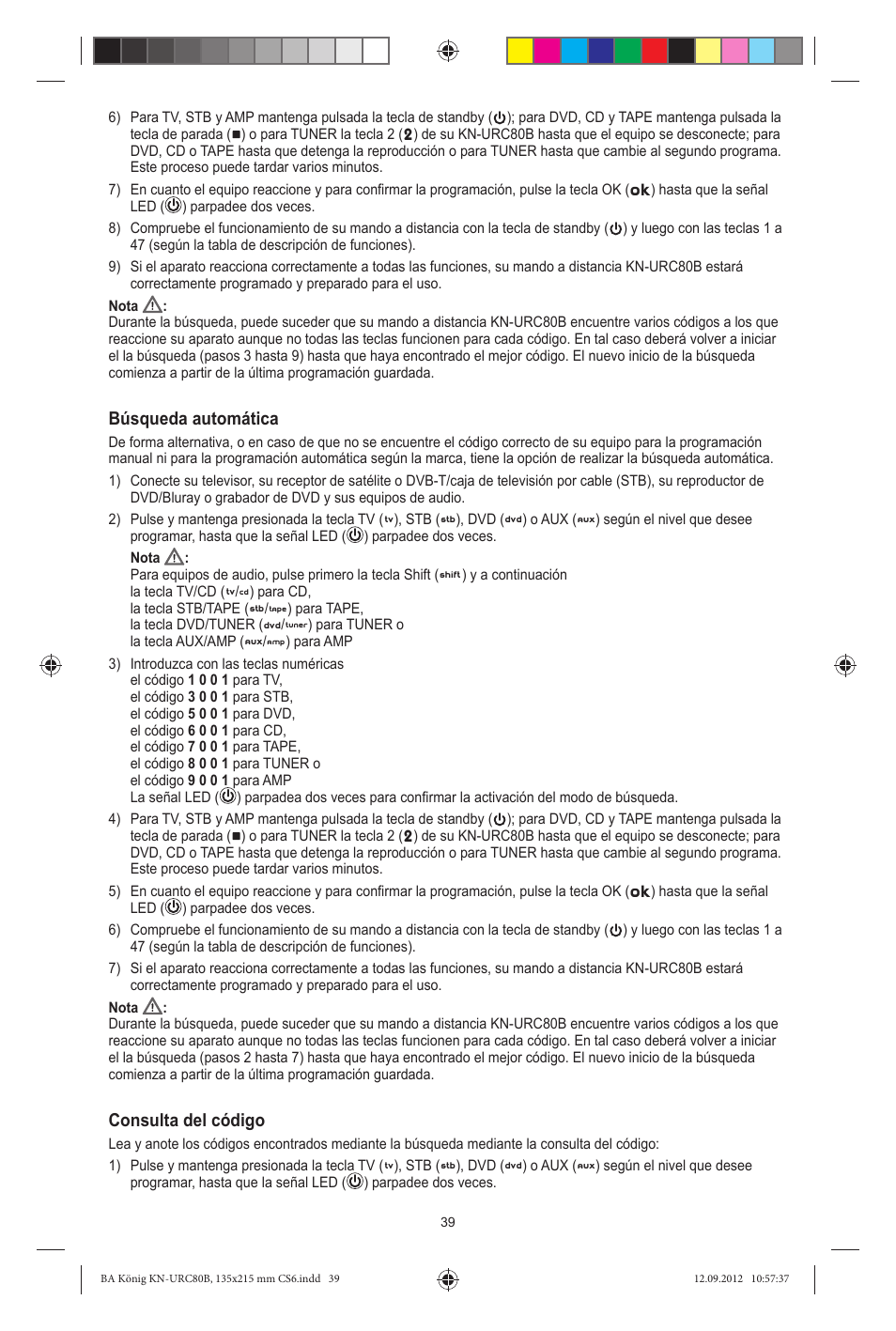 Búsqueda automática, Consulta del código | Konig Electronic 8:1 universal remote control User Manual | Page 39 / 112