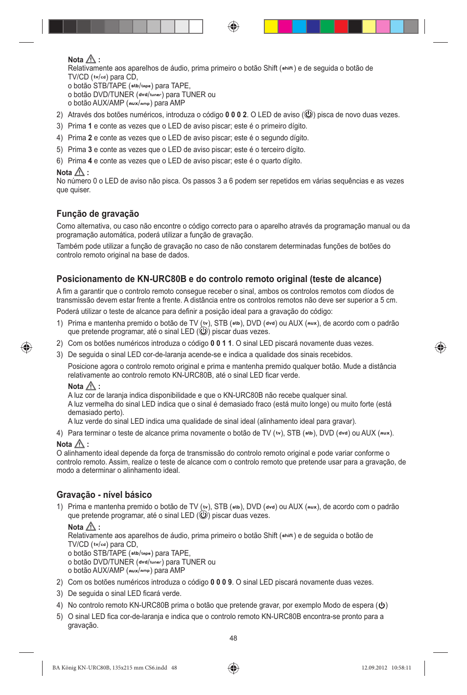 Função de gravação, Gravação - nível básico | Konig Electronic 8:1 universal remote control User Manual | Page 48 / 112