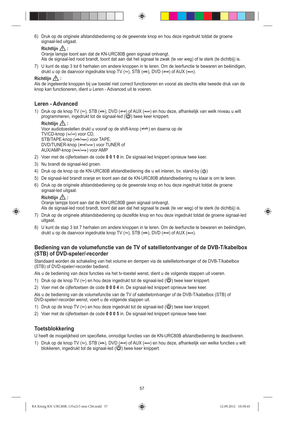Leren - advanced, Toetsblokkering | Konig Electronic 8:1 universal remote control User Manual | Page 57 / 112