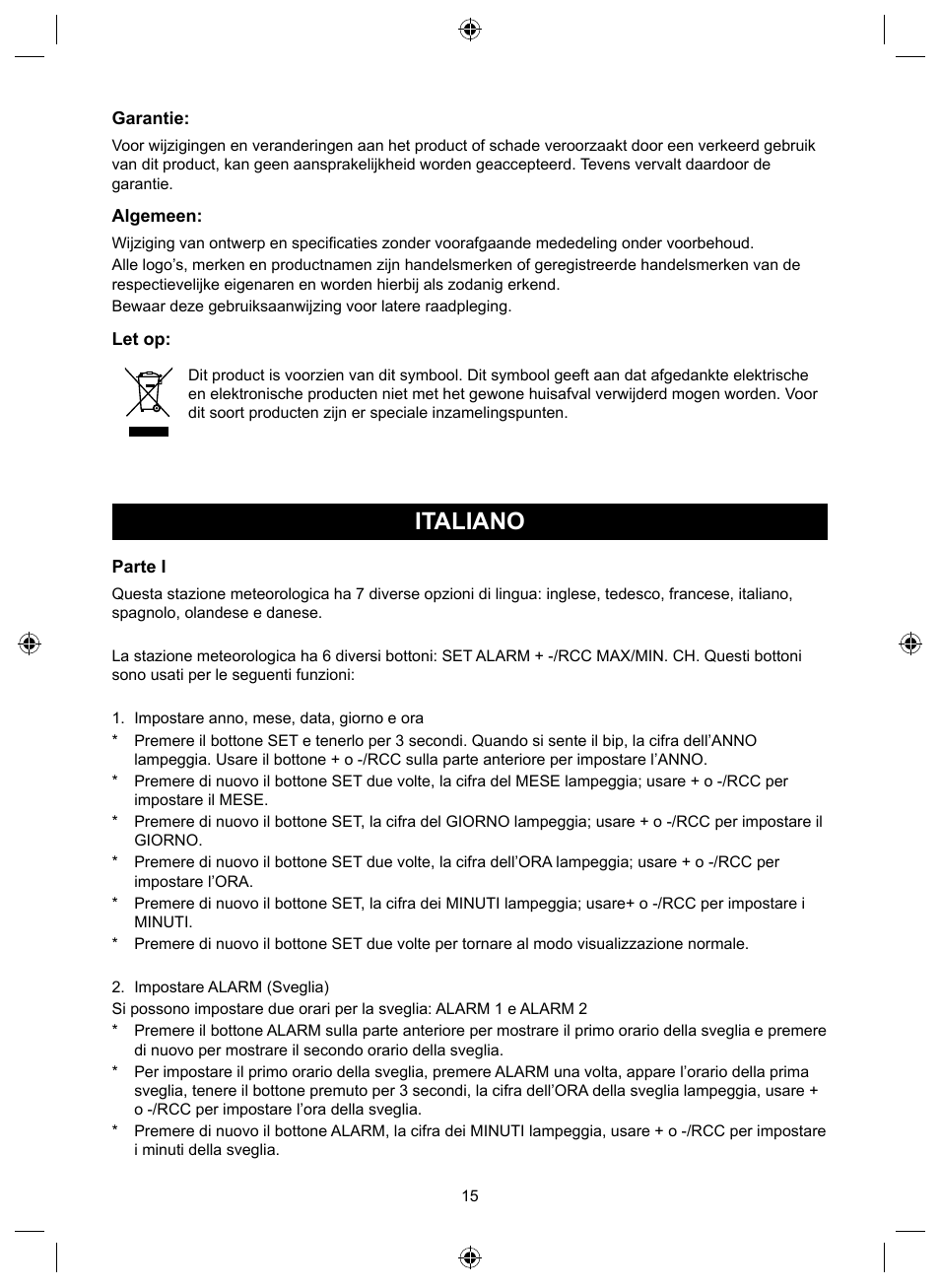 Italiano, Manuale (p. 15), Stazione meteorologica | Konig Electronic Wireless weather station User Manual | Page 15 / 42