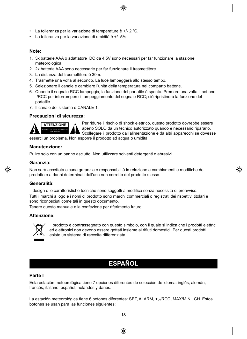 Español | Konig Electronic Wireless weather station User Manual | Page 18 / 42