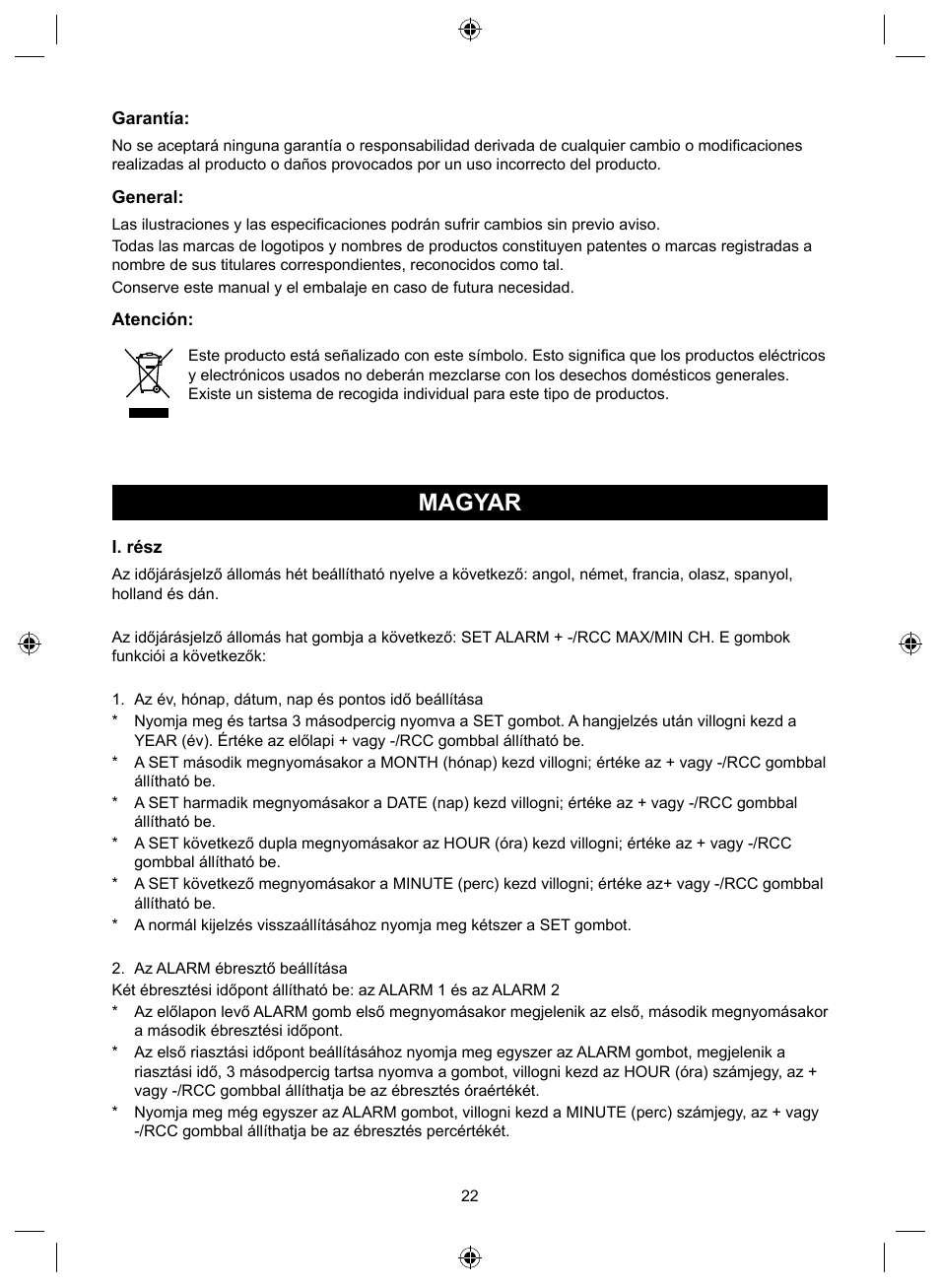 Magyar | Konig Electronic Wireless weather station User Manual | Page 22 / 42