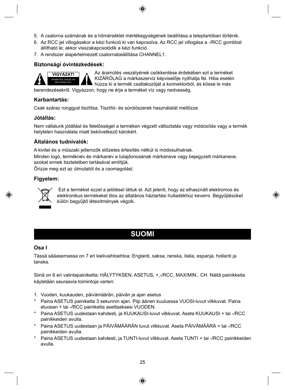 Suomi, Käyttöohje (s. 25), Sääasema | Konig Electronic Wireless weather station User Manual | Page 25 / 42