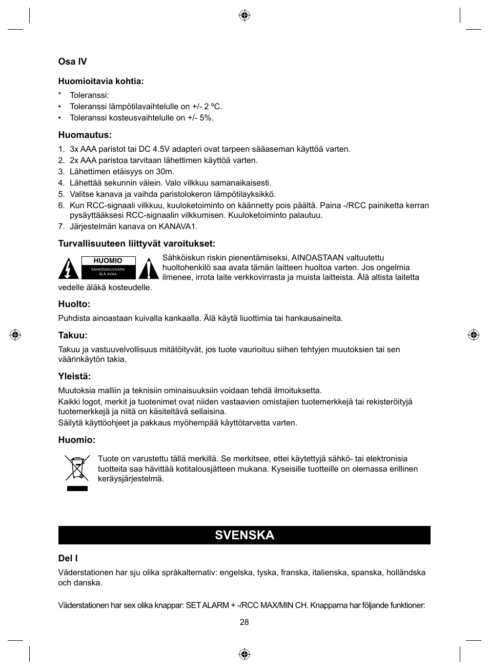 Svenska | Konig Electronic Wireless weather station User Manual | Page 28 / 42