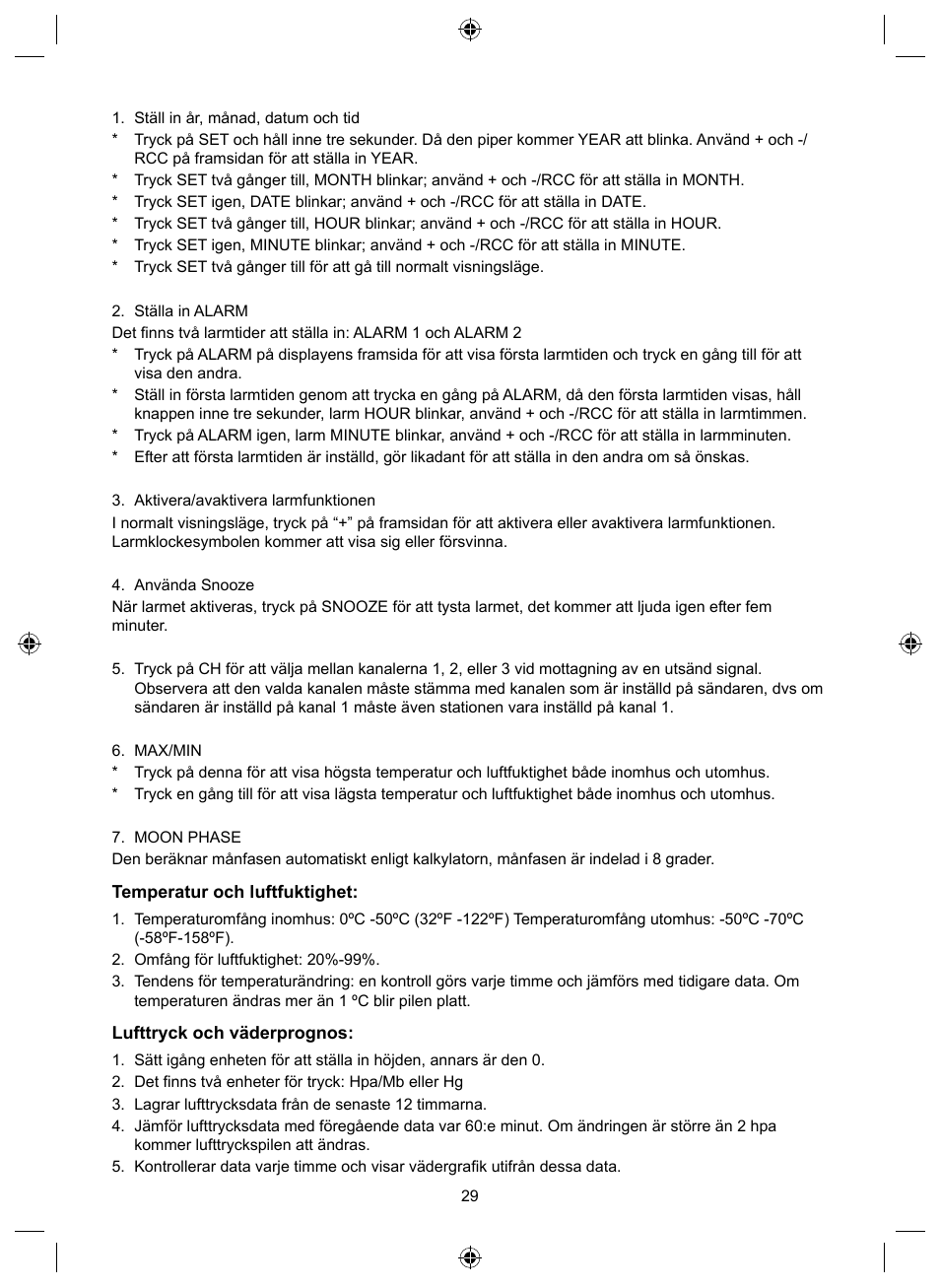 Svenska, Bruksanvisning (s. 28), Väderstation | Konig Electronic Wireless weather station User Manual | Page 29 / 42