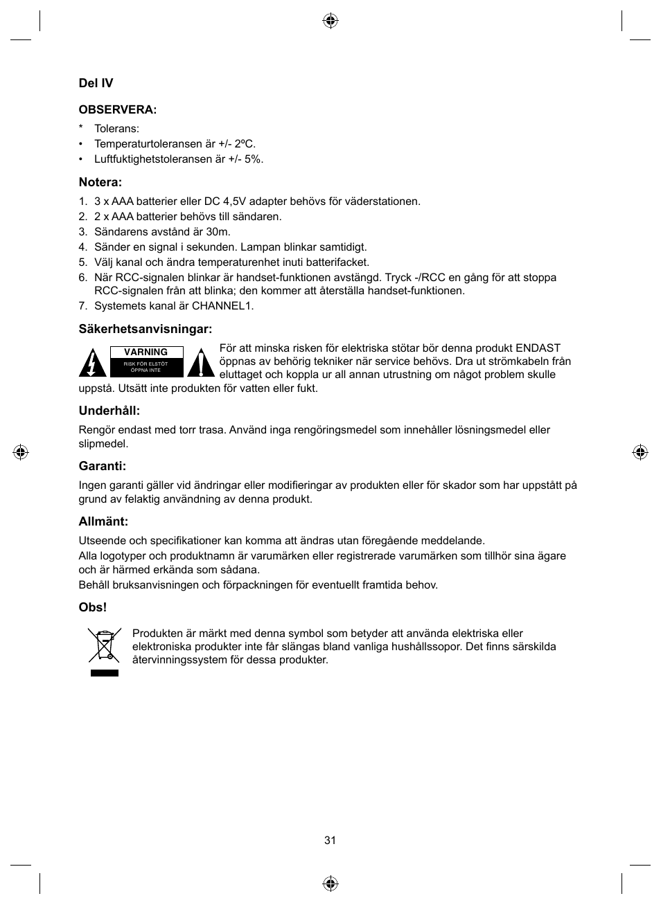 Konig Electronic Wireless weather station User Manual | Page 31 / 42