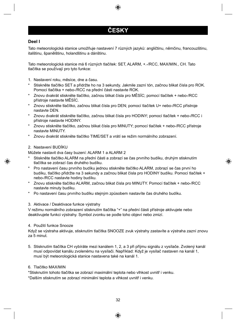 Česky, Návod k použití (s. 32), Meteorologická stanice | Konig Electronic Wireless weather station User Manual | Page 32 / 42