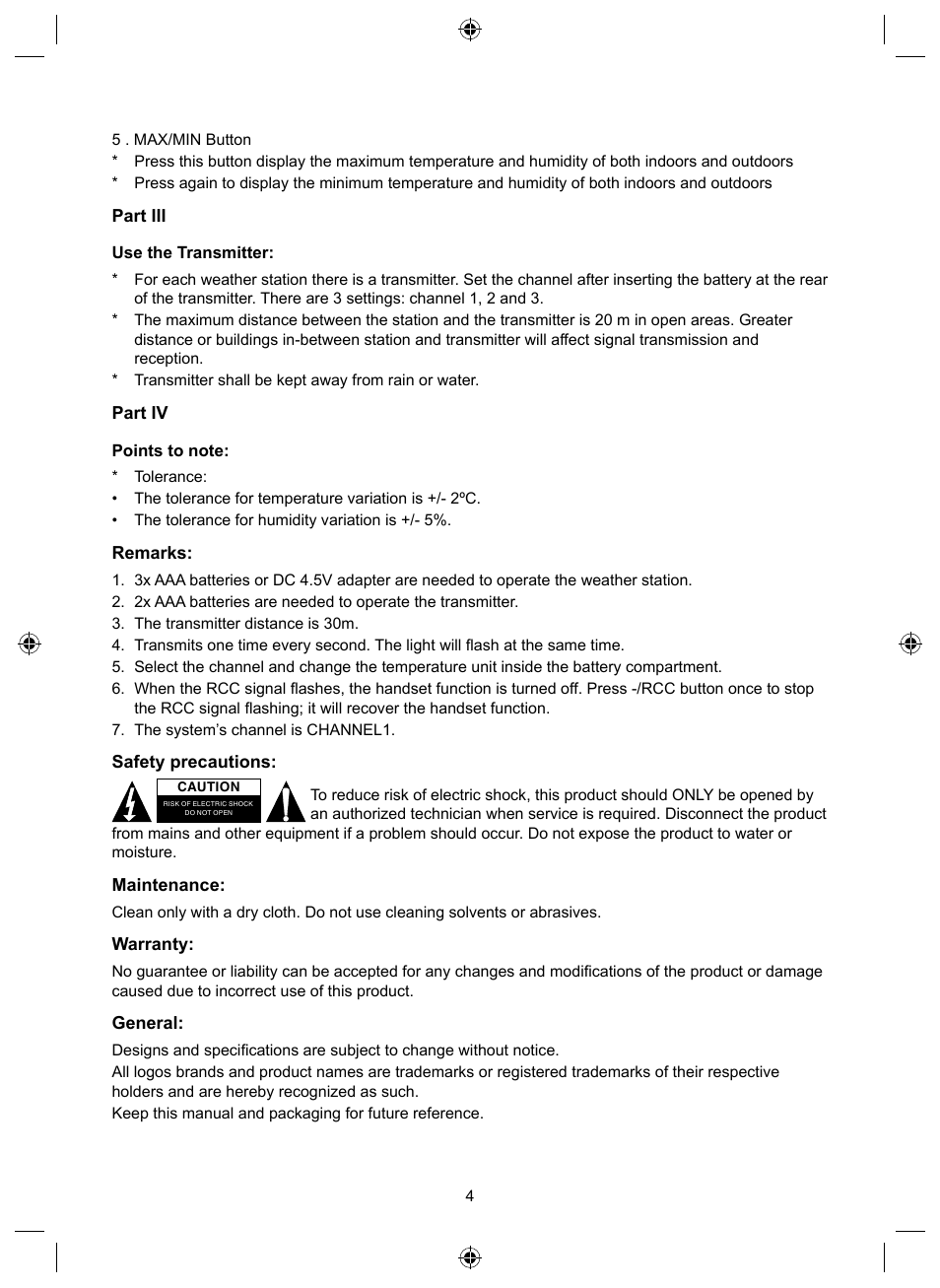 Deutsch | Konig Electronic Wireless weather station User Manual | Page 4 / 42