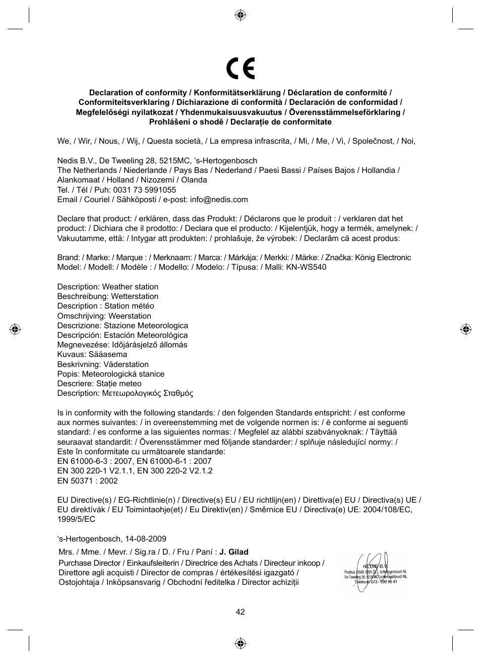 Konig Electronic Wireless weather station User Manual | Page 42 / 42