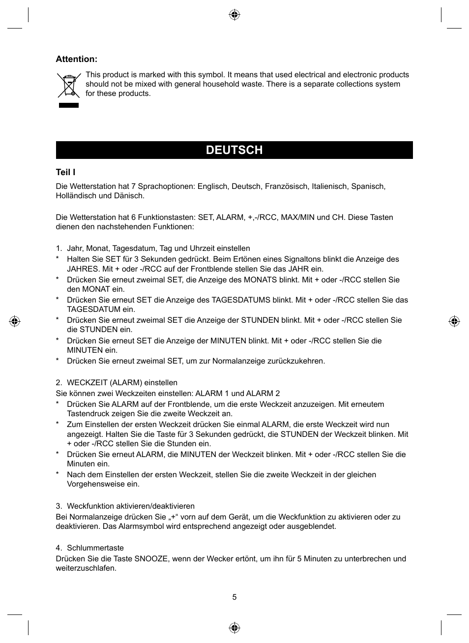 Deutsch, Anleitung (s. 5), Wetterstation | Konig Electronic Wireless weather station User Manual | Page 5 / 42