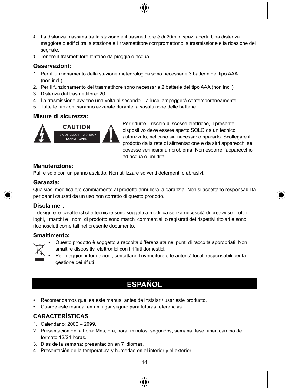 Español | Konig Electronic Wireless weather station User Manual | Page 14 / 41
