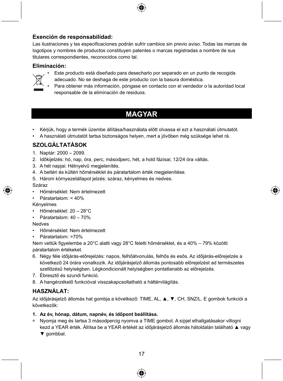 Magyar | Konig Electronic Wireless weather station User Manual | Page 17 / 41