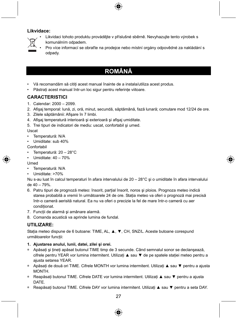 Română | Konig Electronic Wireless weather station User Manual | Page 27 / 41