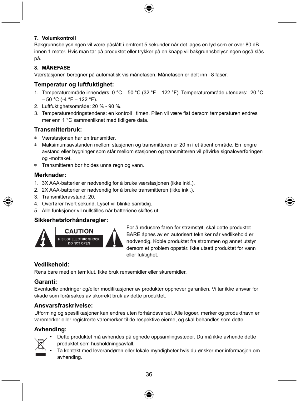 Konig Electronic Wireless weather station User Manual | Page 36 / 41