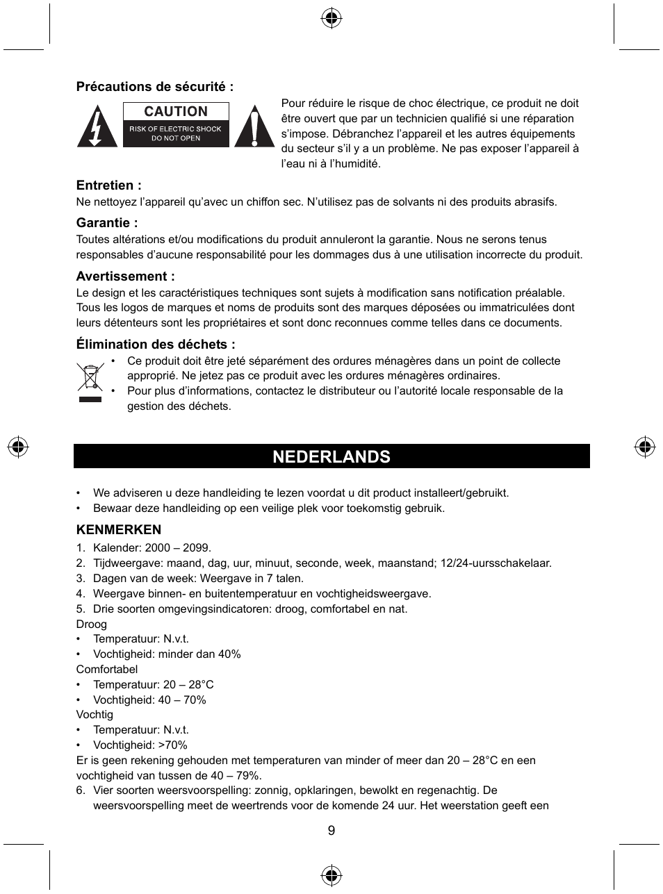 Nederlands | Konig Electronic Wireless weather station User Manual | Page 9 / 41