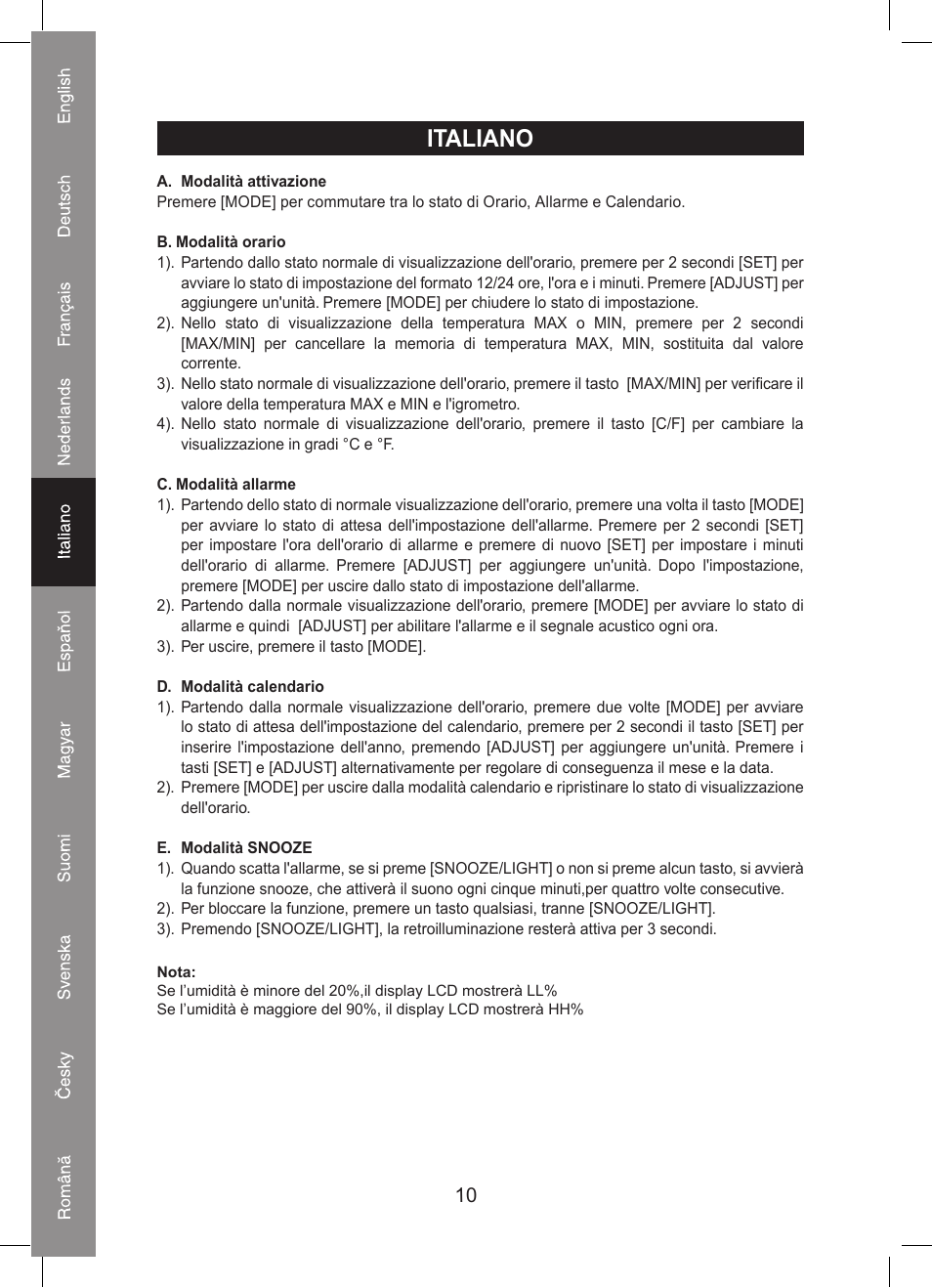 Italiano | Konig Electronic Thermo hygrometer weather station User Manual | Page 10 / 24