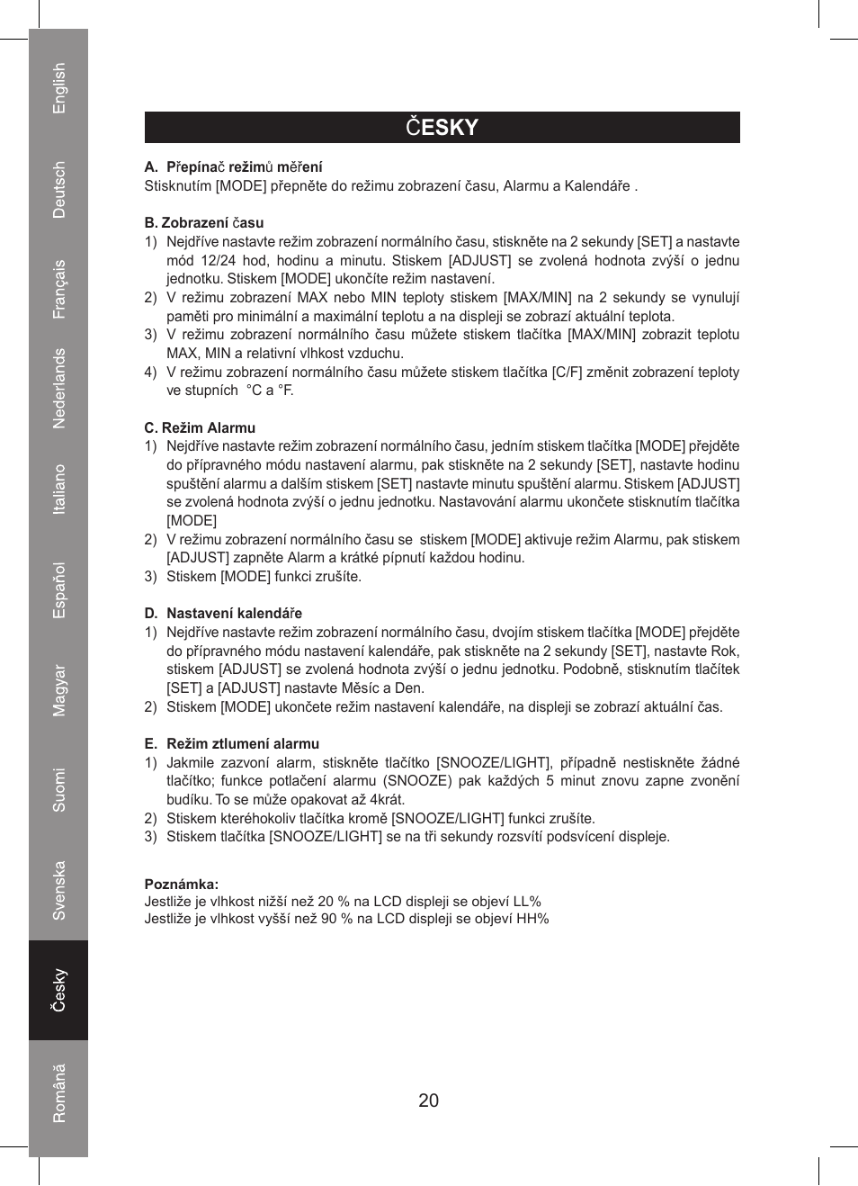 Česky | Konig Electronic Thermo hygrometer weather station User Manual | Page 20 / 24