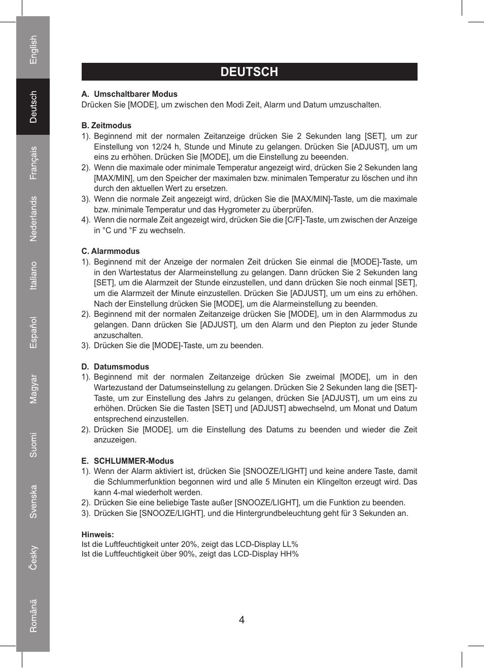 Deutsch | Konig Electronic Thermo hygrometer weather station User Manual | Page 4 / 24