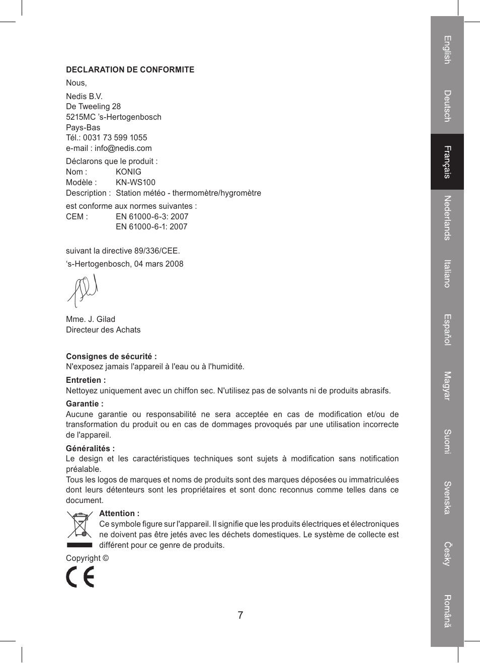 Konig Electronic Thermo hygrometer weather station User Manual | Page 7 / 24