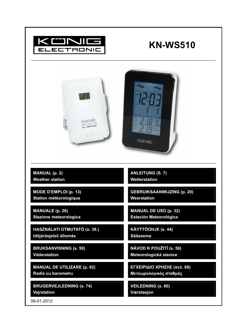 Konig Electronic Weather station with radio and outside sensor User Manual | 87 pages