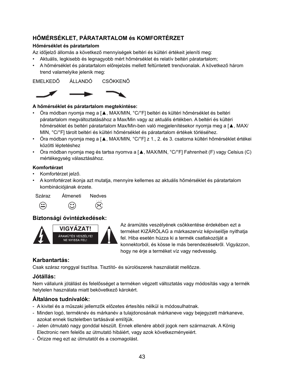 Konig Electronic Weather station with radio and outside sensor User Manual | Page 43 / 87