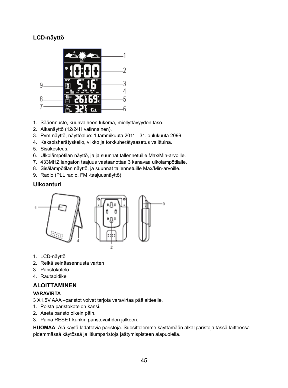 Konig Electronic Weather station with radio and outside sensor User Manual | Page 45 / 87