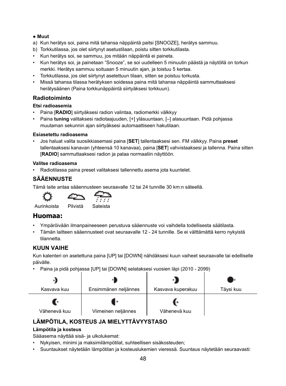 Huomaa | Konig Electronic Weather station with radio and outside sensor User Manual | Page 48 / 87