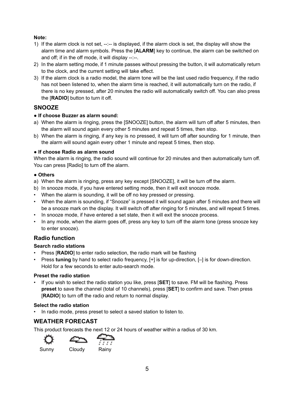 Konig Electronic Weather station with radio and outside sensor User Manual | Page 5 / 87