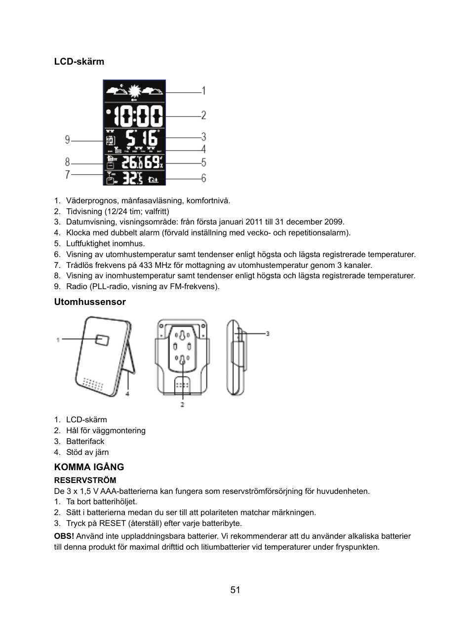 Konig Electronic Weather station with radio and outside sensor User Manual | Page 51 / 87