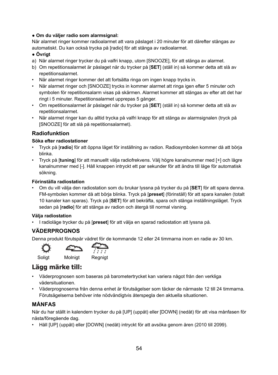 Lägg märke till | Konig Electronic Weather station with radio and outside sensor User Manual | Page 54 / 87