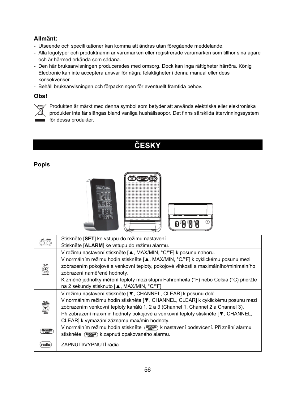 Česky | Konig Electronic Weather station with radio and outside sensor User Manual | Page 56 / 87