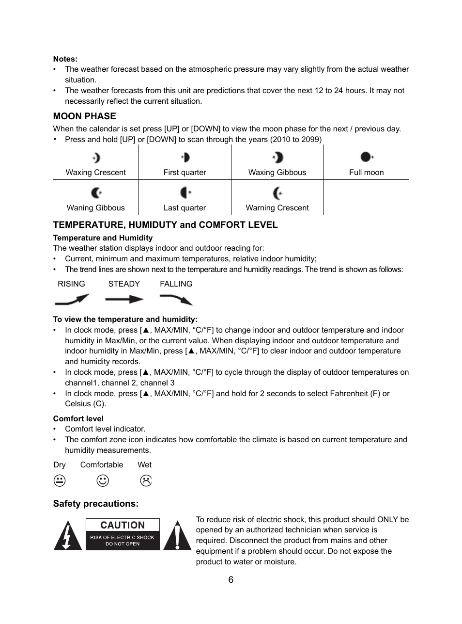 Konig Electronic Weather station with radio and outside sensor User Manual | Page 6 / 87