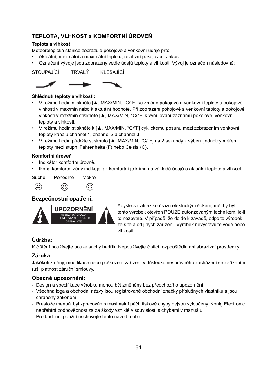 Konig Electronic Weather station with radio and outside sensor User Manual | Page 61 / 87