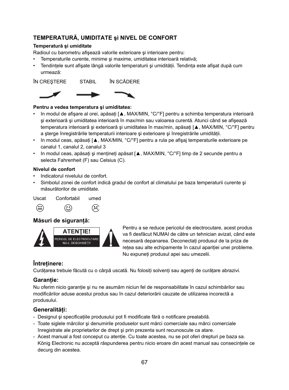 Konig Electronic Weather station with radio and outside sensor User Manual | Page 67 / 87