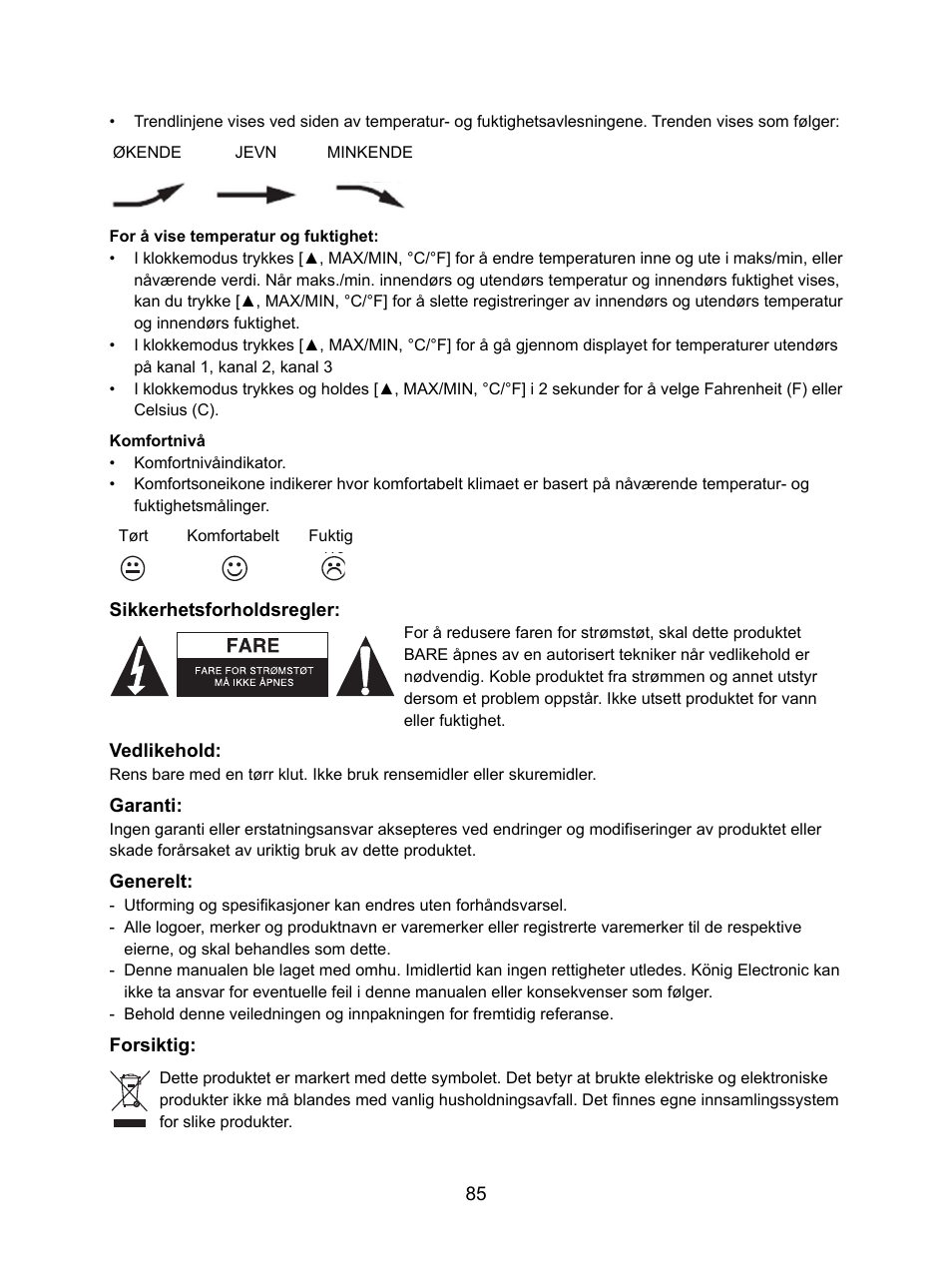 Konig Electronic Weather station with radio and outside sensor User Manual | Page 85 / 87