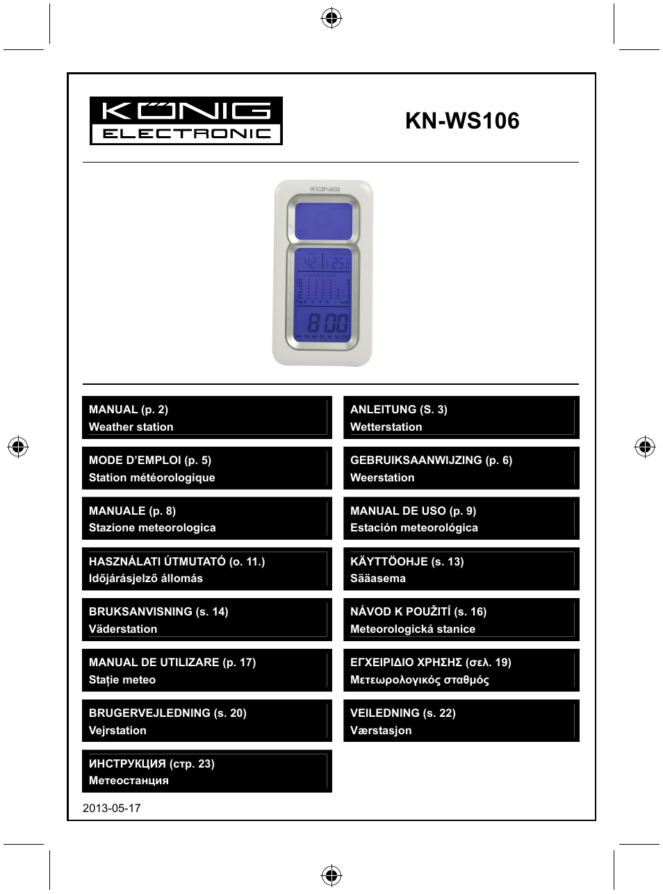 Konig Electronic Weather station with date display and alarm function User Manual | 27 pages