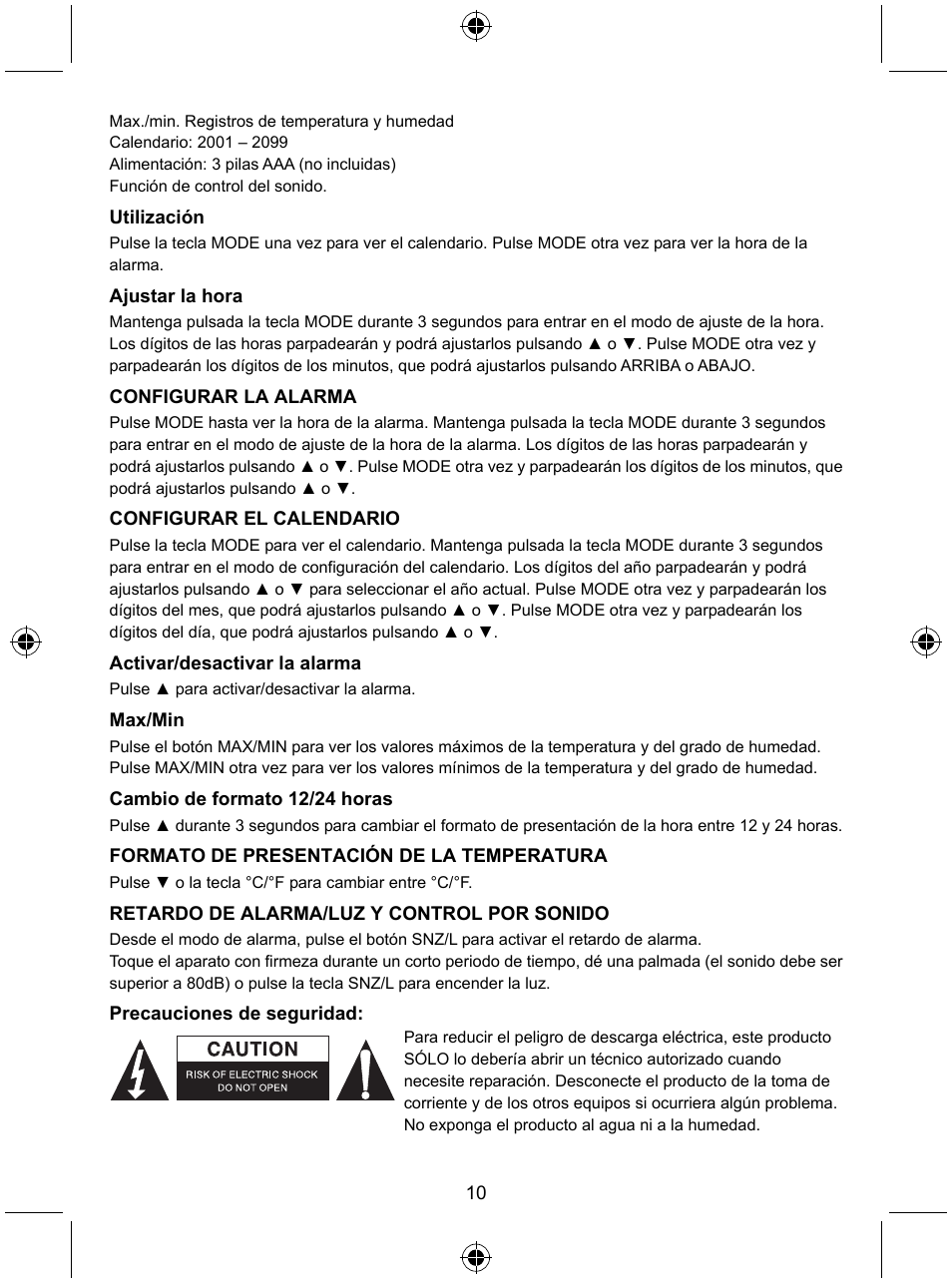 Konig Electronic Weather station with date display and alarm function User Manual | Page 10 / 27