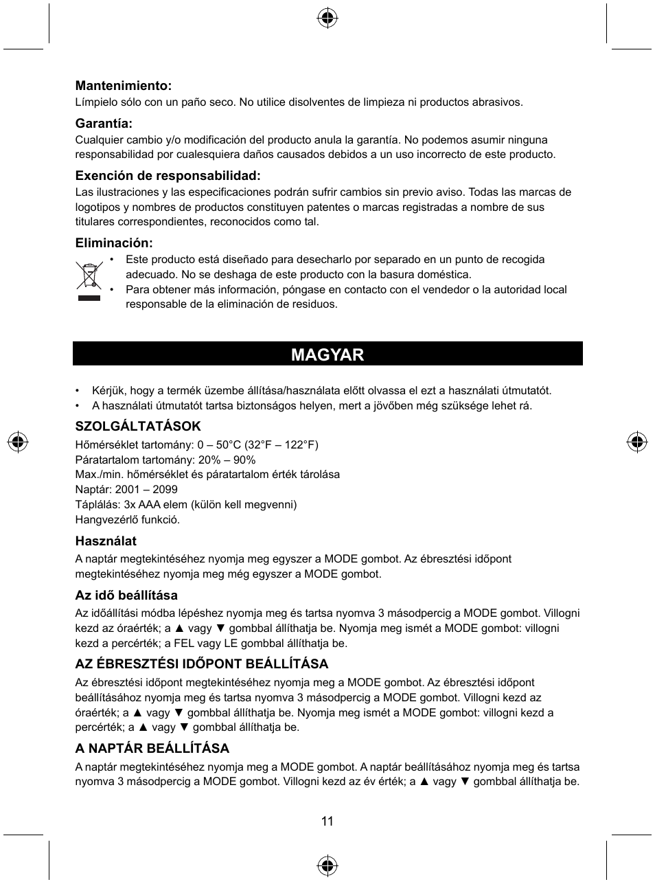 Magyar | Konig Electronic Weather station with date display and alarm function User Manual | Page 11 / 27