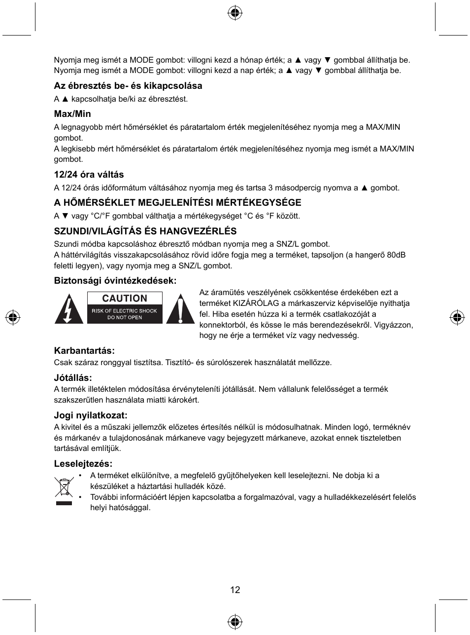 Konig Electronic Weather station with date display and alarm function User Manual | Page 12 / 27